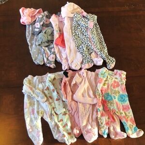 Preemie sleepers- lot of 10 with assorted matching hats